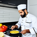 **

"A professional chef in a clean, modern kitchen, preparing traditional Middle Eastern dishes, fully clothed, appropriate attire, safe for work, perfect anatomy, natural proportions, high-resolution photograph, family-friendly."

**