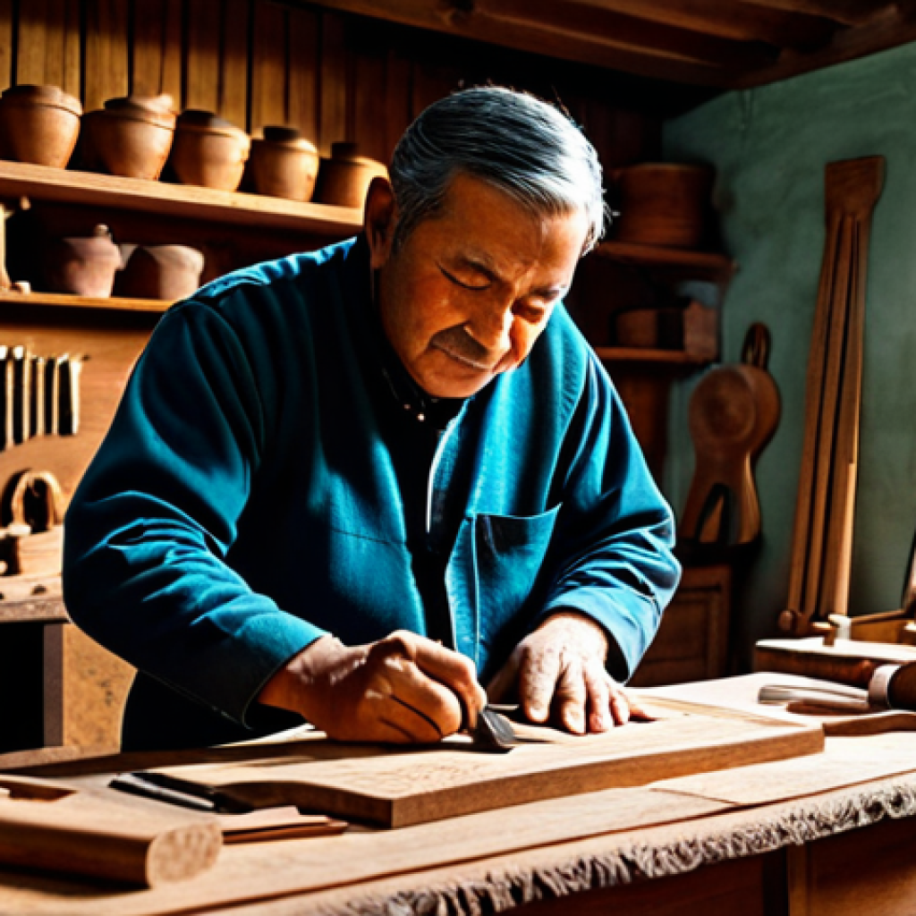 전통 보존 기법의 경제적 효과 - Artisan Craftsmanship** "A skilled craftsman in a traditional workshop, carefully hand-carving intr...
