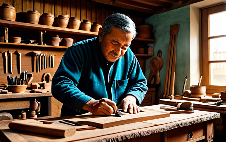 전통 보존 기법의 경제적 효과 - Artisan Craftsmanship** "A skilled craftsman in a traditional workshop, carefully hand-carving intr...
