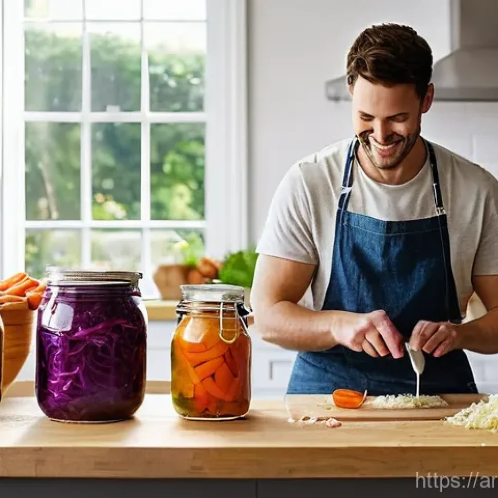 발효식품 만들기 전통 기법과 레시피 - **Prompt 1: A Vibrant Home Fermentation Kitchen Scene** "A bright, clean, and inviting kitchen b...
