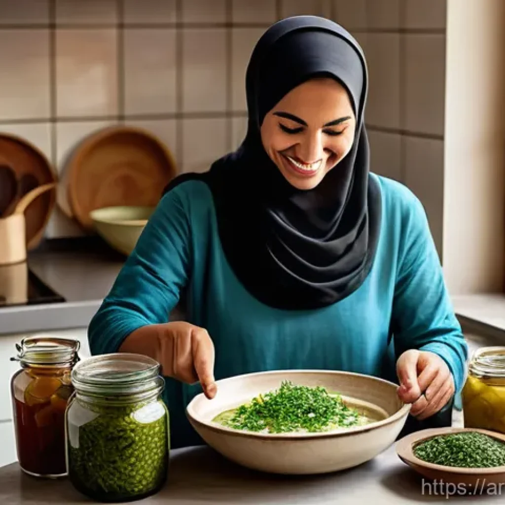가정용 발효기 사용법 및 팁 - **Prompt:** A cozy, sunlit Arabic kitchen with traditional elements. A woman in her late 30s, wearin...